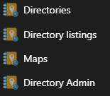 The four top-level menus Web 2.0 Directory adds to the WordPress admin sidebar: Directories, Directory listings, Maps and Directory Admin.